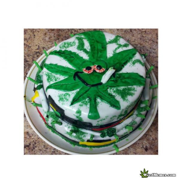 Happy Birthday Marijuana Leaf Icing Cake - Weed Memes